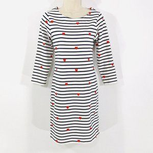 Joules Riviera Dress Sz 6 Red Hearts Blue Stripes 3/4 Sleeve